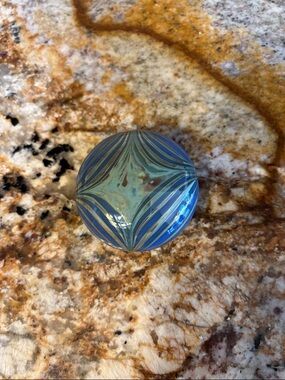 Blue Studio Glass Paperweight with Green Inclusions Signed - 1978